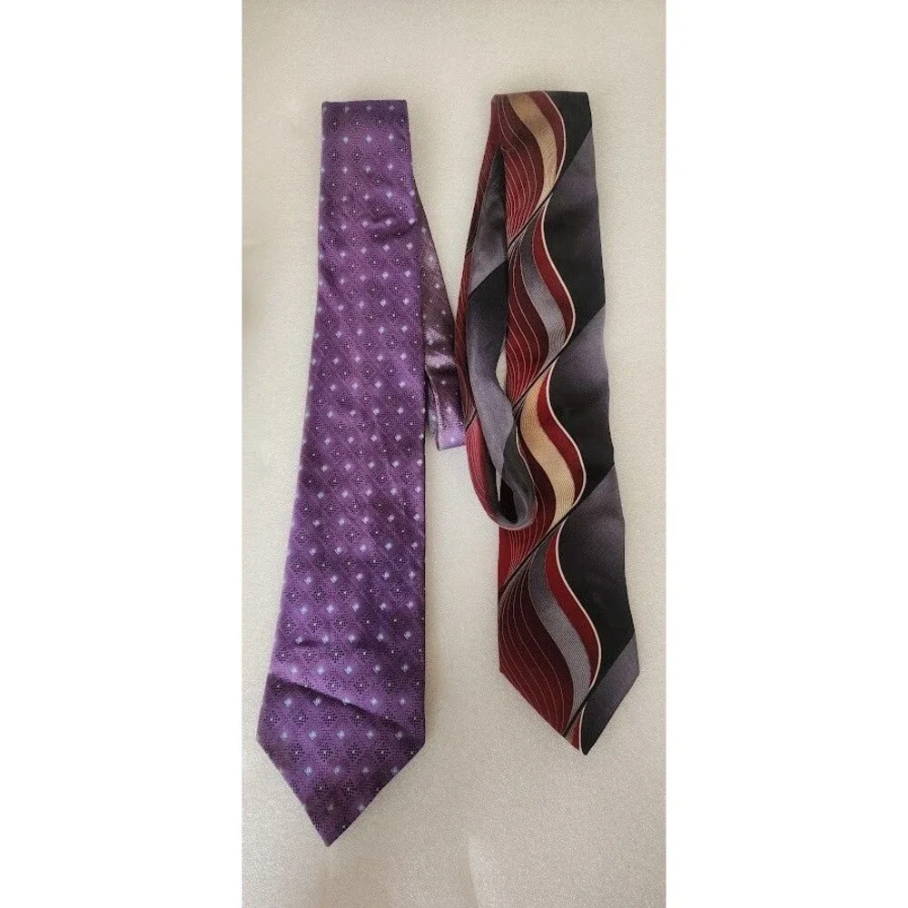 George Men Suit Neck Tie Set 100% Silk Black Red Gray Purple Blue Diamond Used